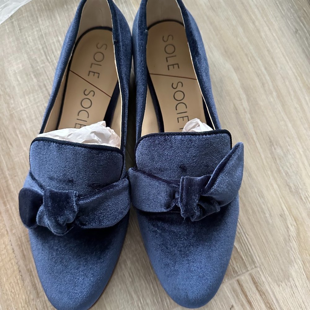 Blue Velvet Bow Flat in Size 8